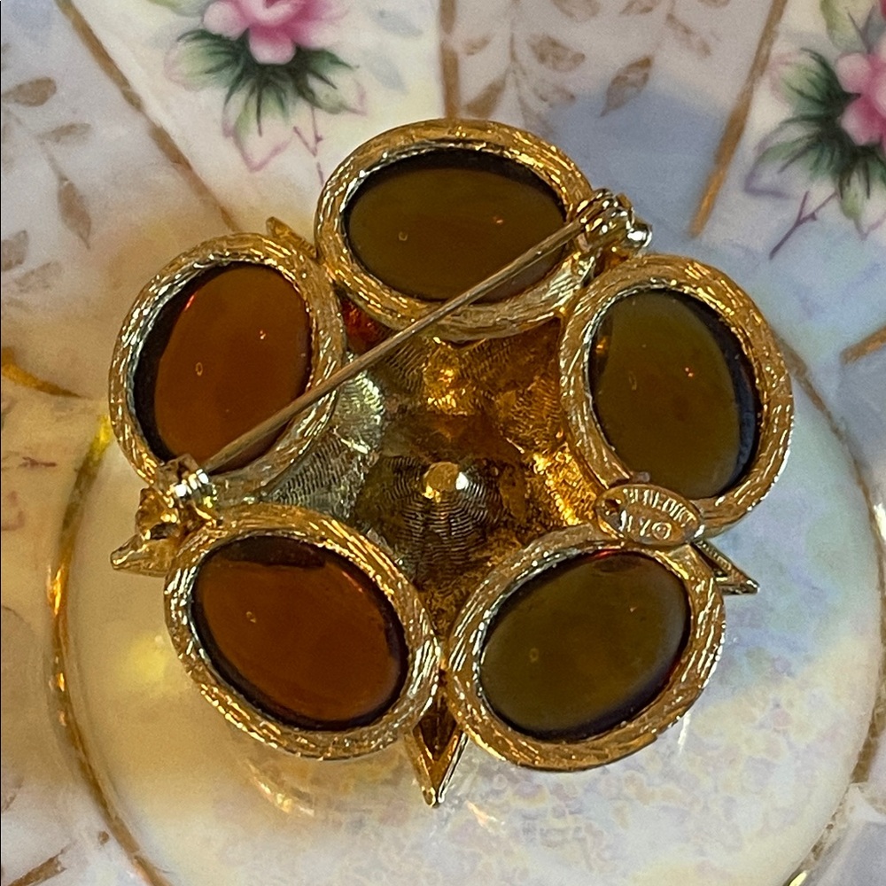 *RARE* Vintage Benedikt NY Amber Colored Glass Cabochon Star Brooch - Picture 9 of 11